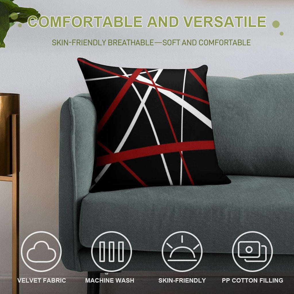 Red And White Strips Against A Black Background Soft Home Decor Throw Pillow