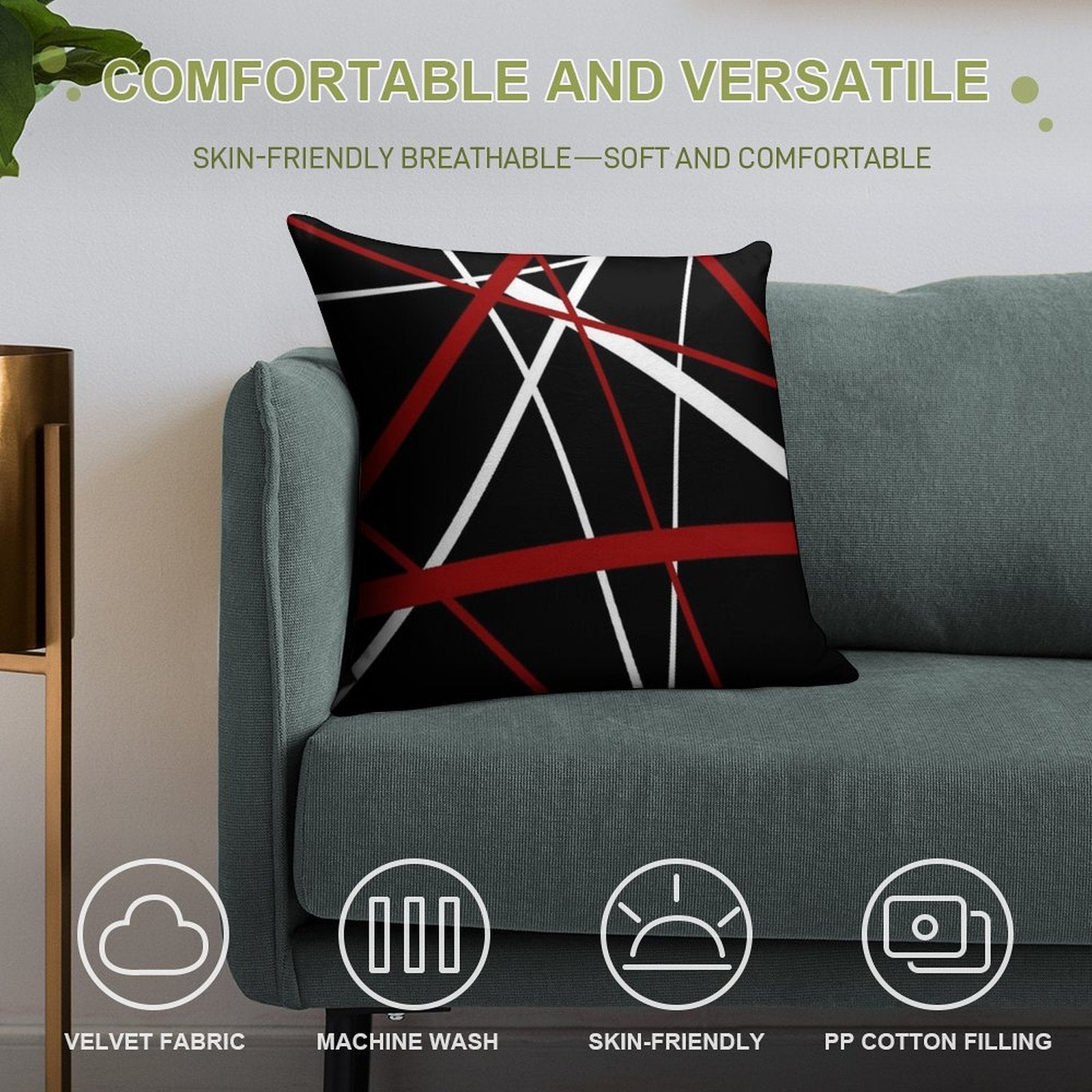 Red And White Strips Against A Black Background Soft Home Decor Throw Pillow