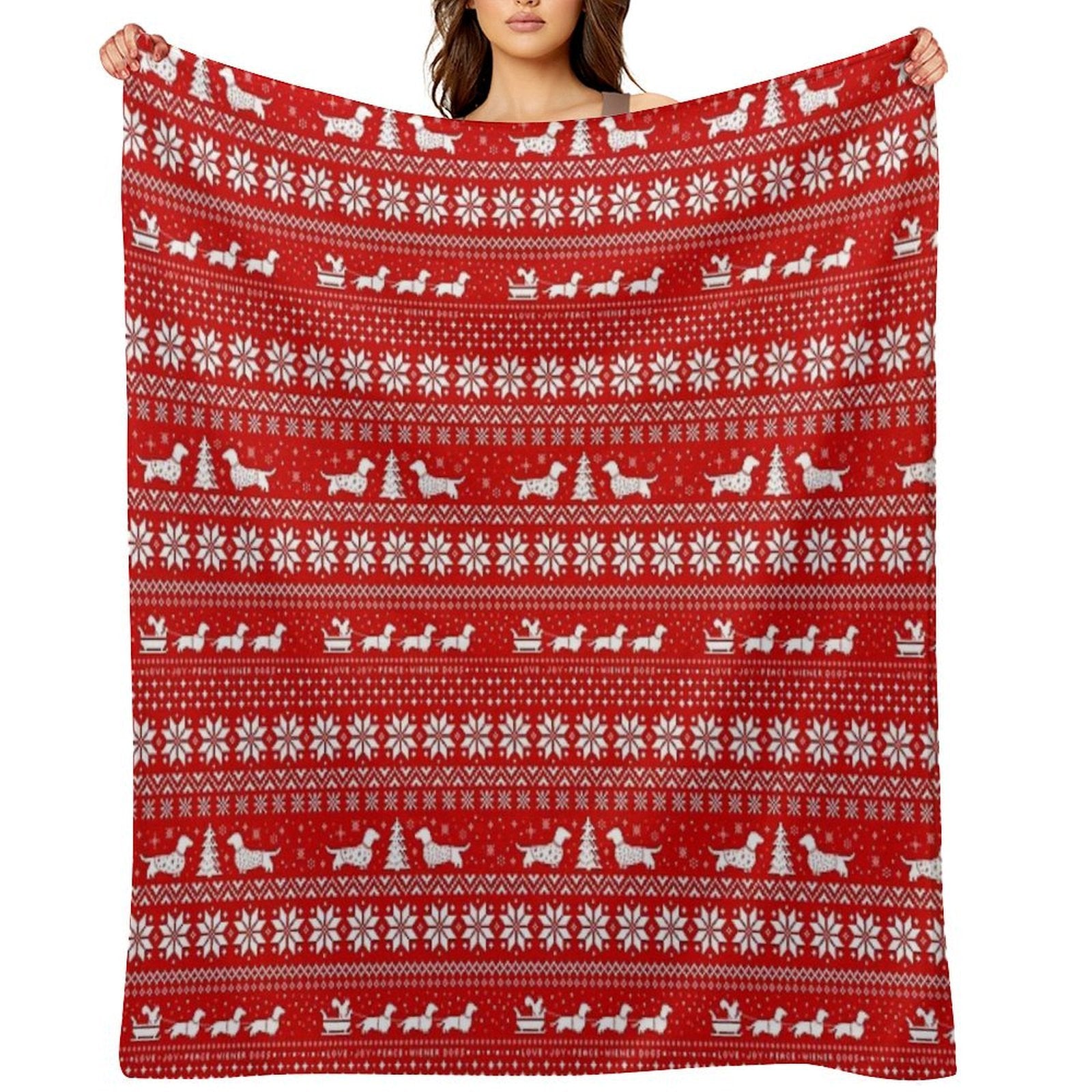 Dachshunds Christmas Sweater Pattern Travel-friendly Throw Blanket