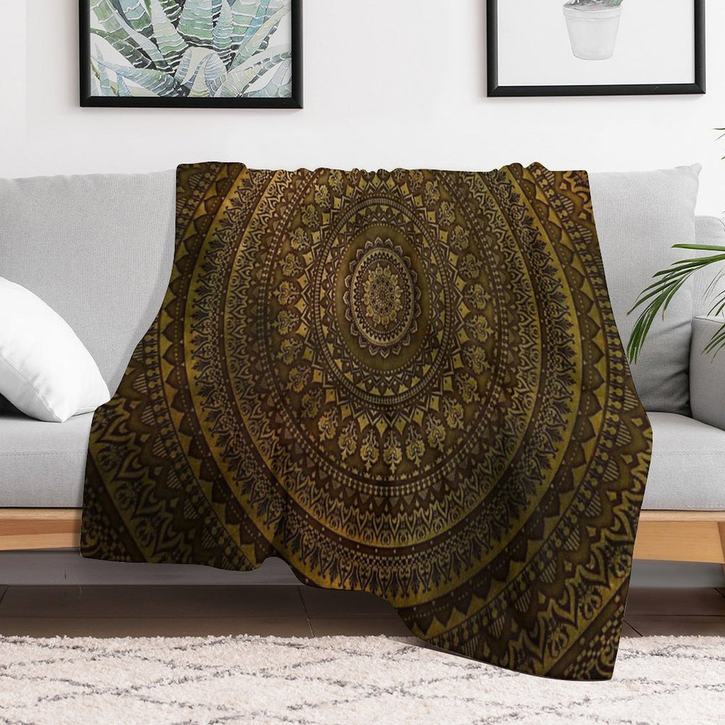 Lime Brown Mandala Travel-friendly Throw Blanket