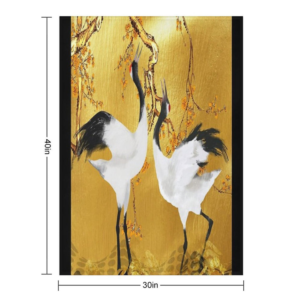 Golden Cranes Japanese Art Anti-pilling Throw Blanket