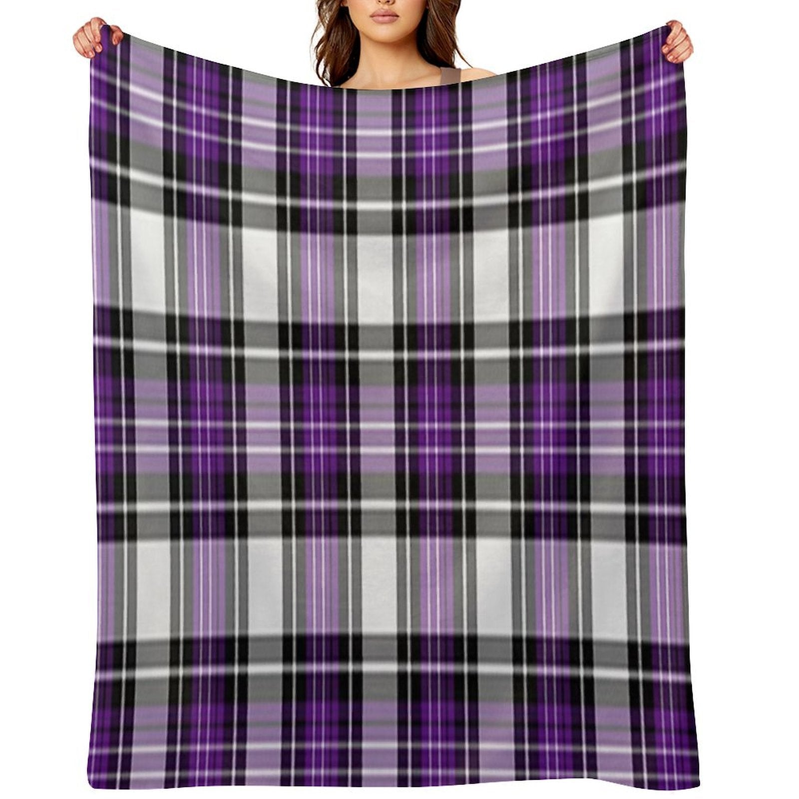 Purple And Black Plaid Sustainable Throw Blanket