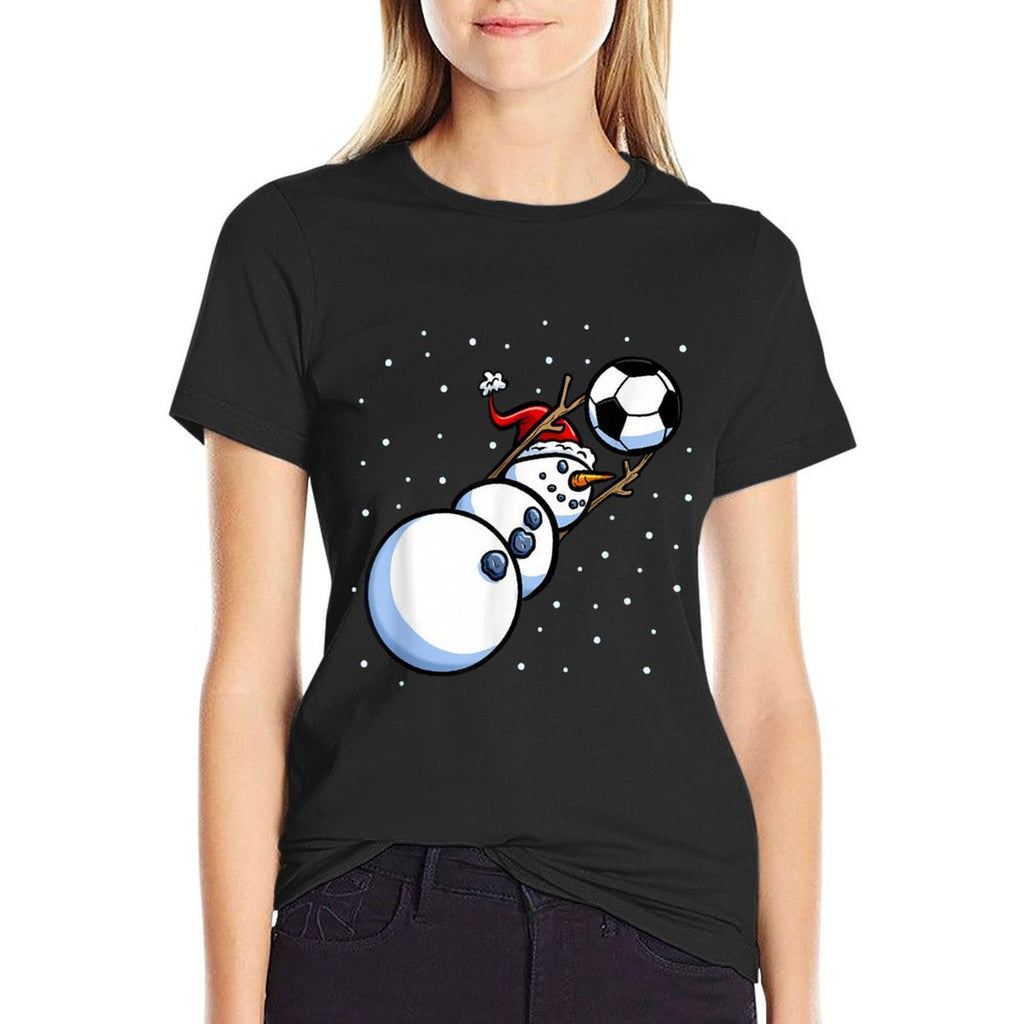 Christmas Boys Men Xmas Goalkeeper Soccer Snowman  High-quality Stitching T-Shirt