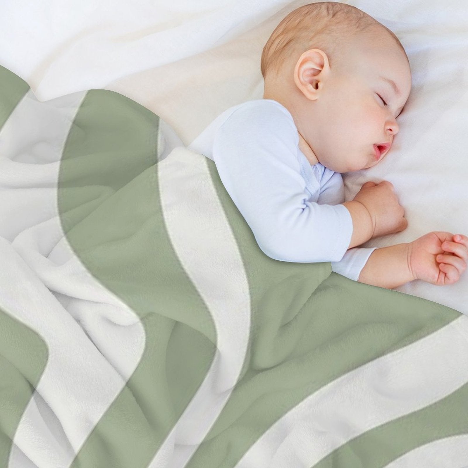 Liquid Swirl Abstract Pattern in Sage Green And Nearly White Plush Throw Blanket
