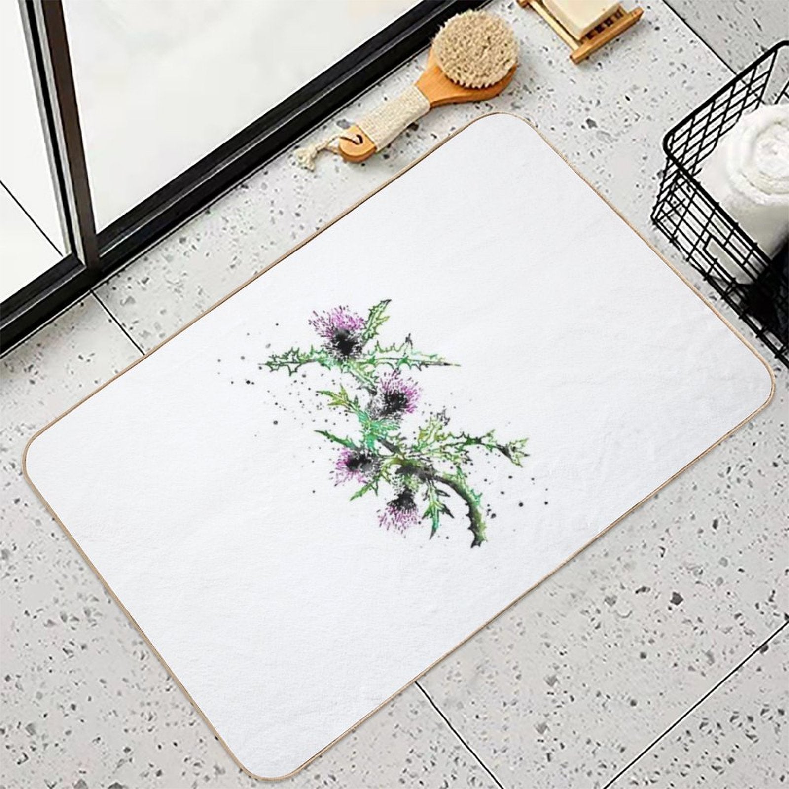 Scottish Thistle, Watercolor Scottish Thistle  Fade-Resistant Bath Mat