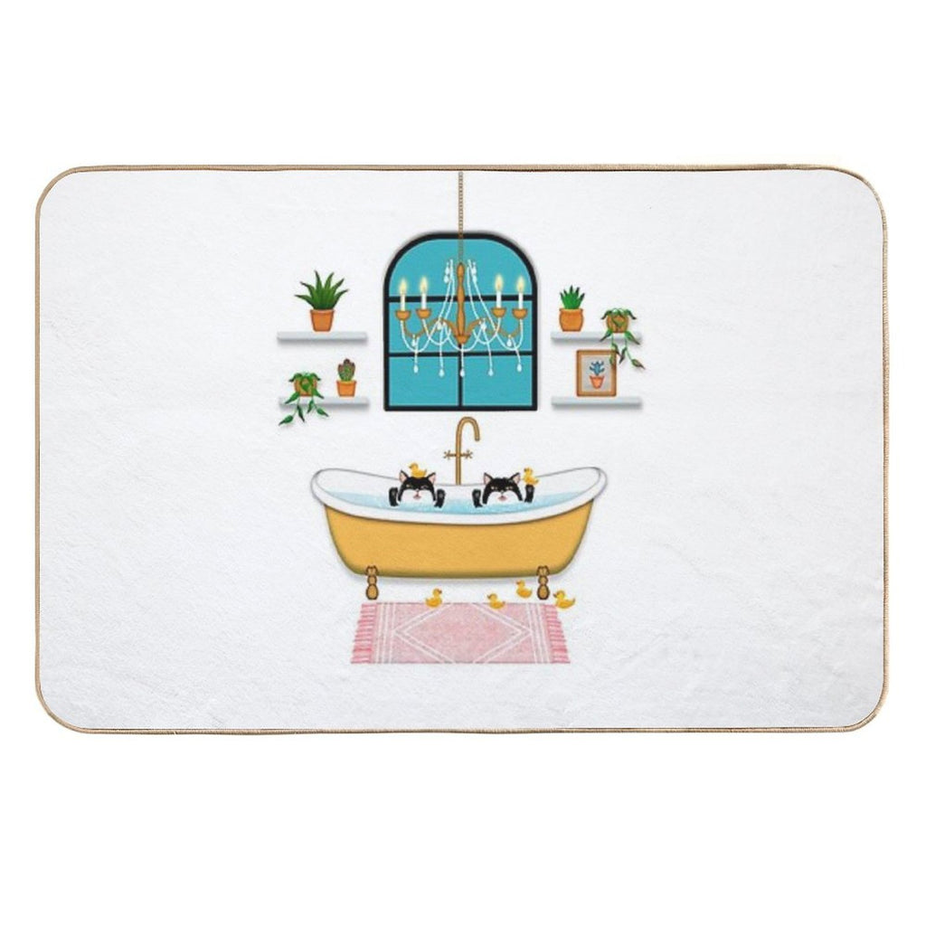 Black Cats Bubble Bath Illustration  Easy Maintenance Bath Mat
