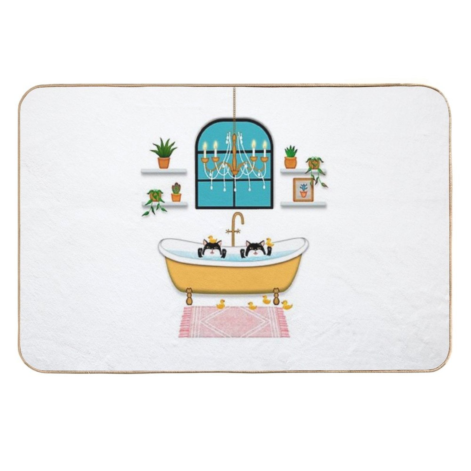Black Cats Bubble Bath Illustration  Easy Maintenance Bath Mat