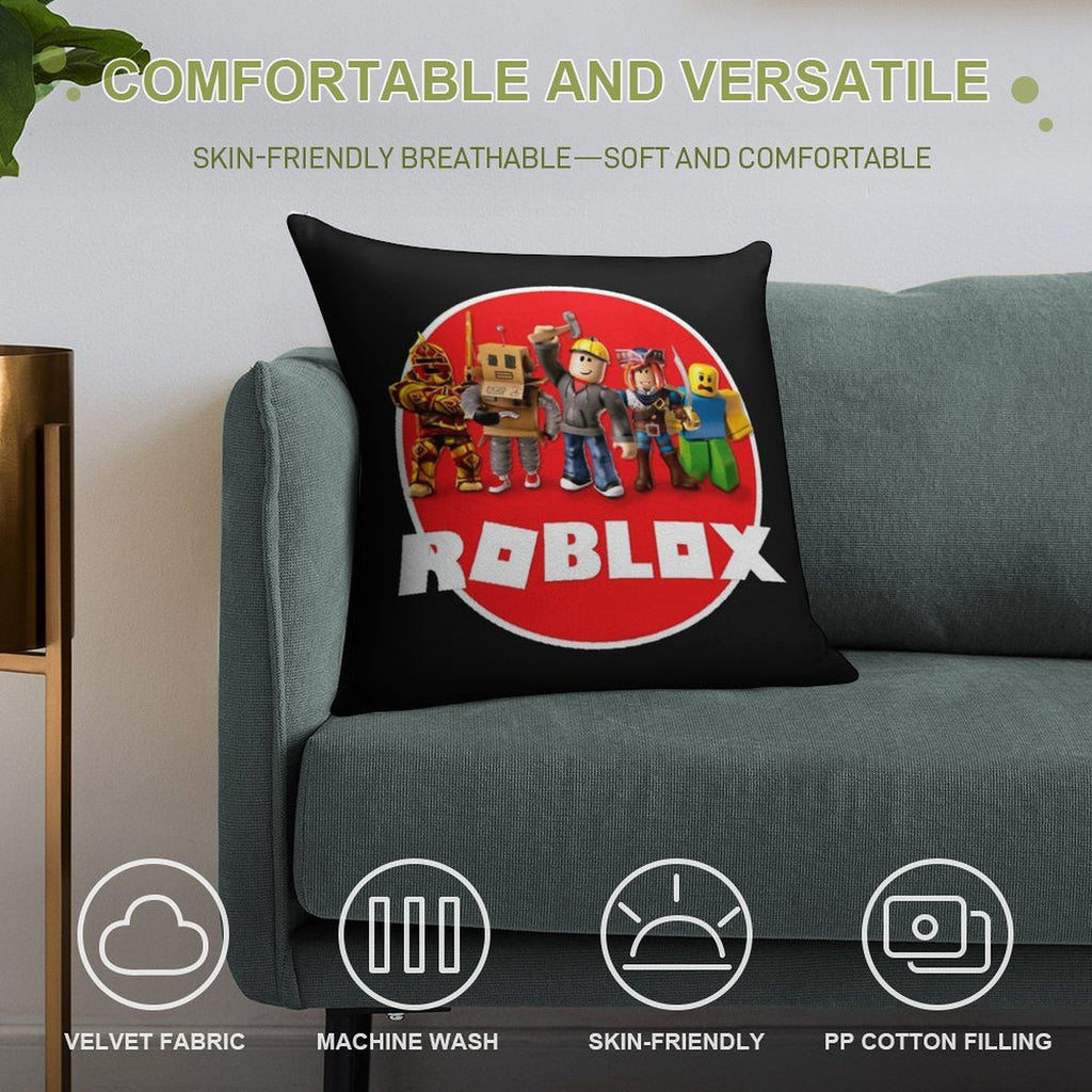 Roblox All Characters,roblox Logo Soft Shrink-Resistant Throw Pillow