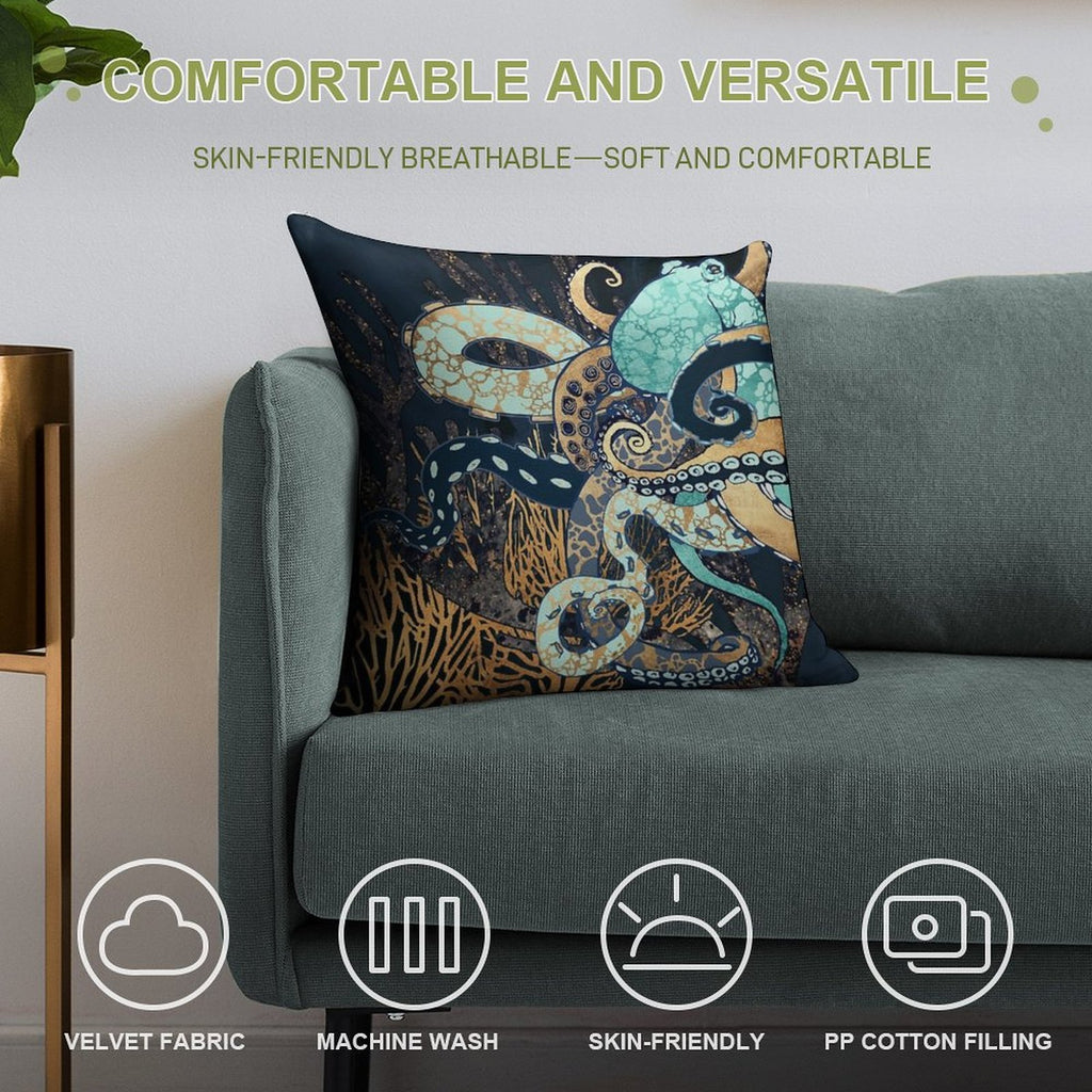 Metallic Octopus II Soft Decorative Cover Throw Pillow