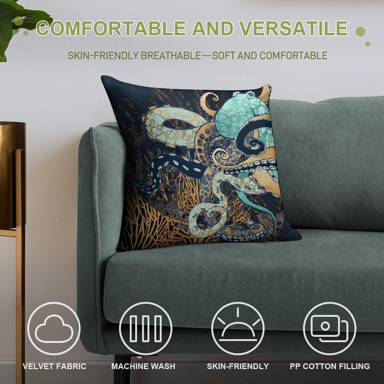 Metallic Octopus II Soft Decorative Cover Throw Pillow