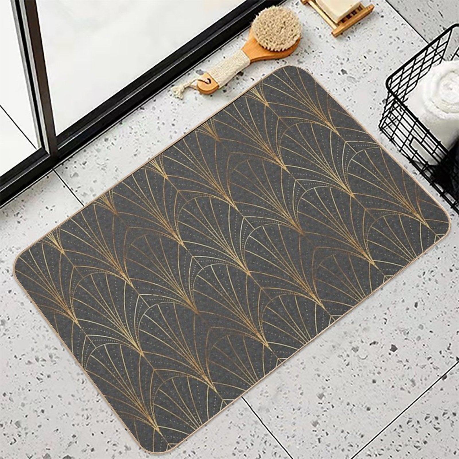 Art Deco Waterfalls  Textured Grey  Versatile Bath Mat