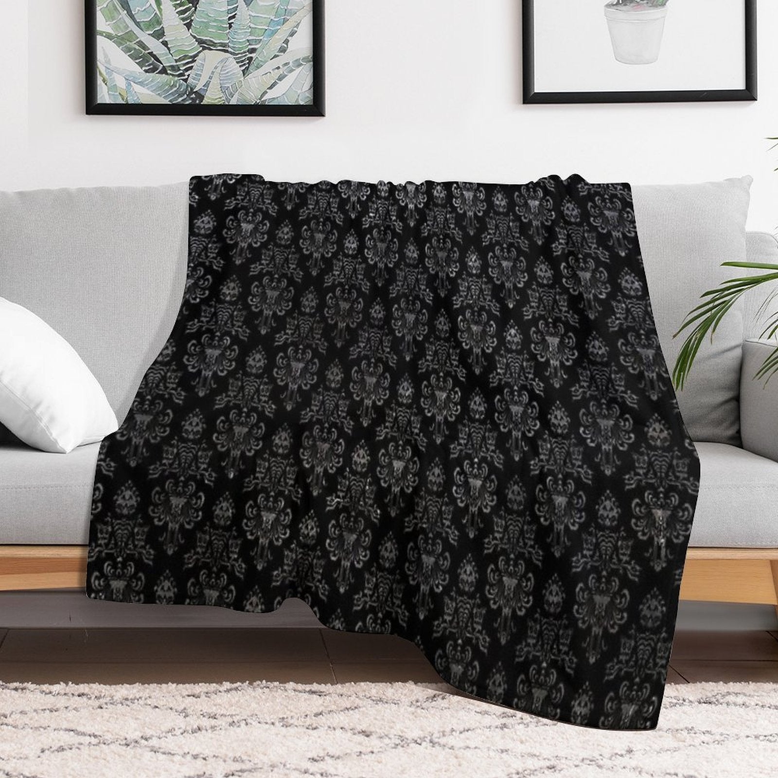 Haunted Mansion Wallpaper Black And Silver Versatility Throw Blanket
