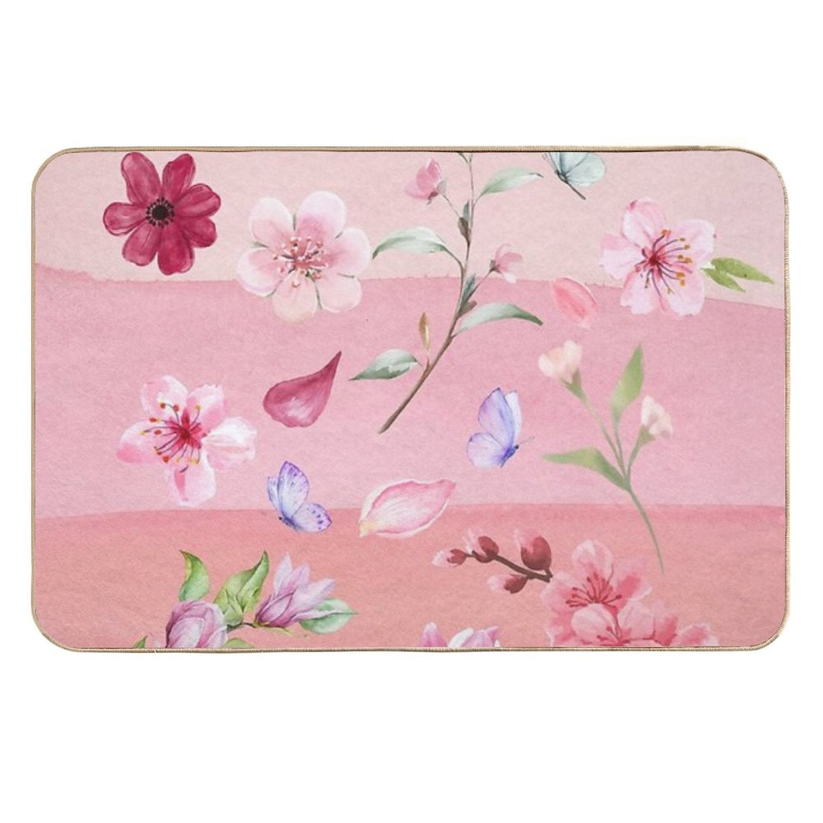Watercolor Flowers And Butterflies  Stain-Proof Bath Mat