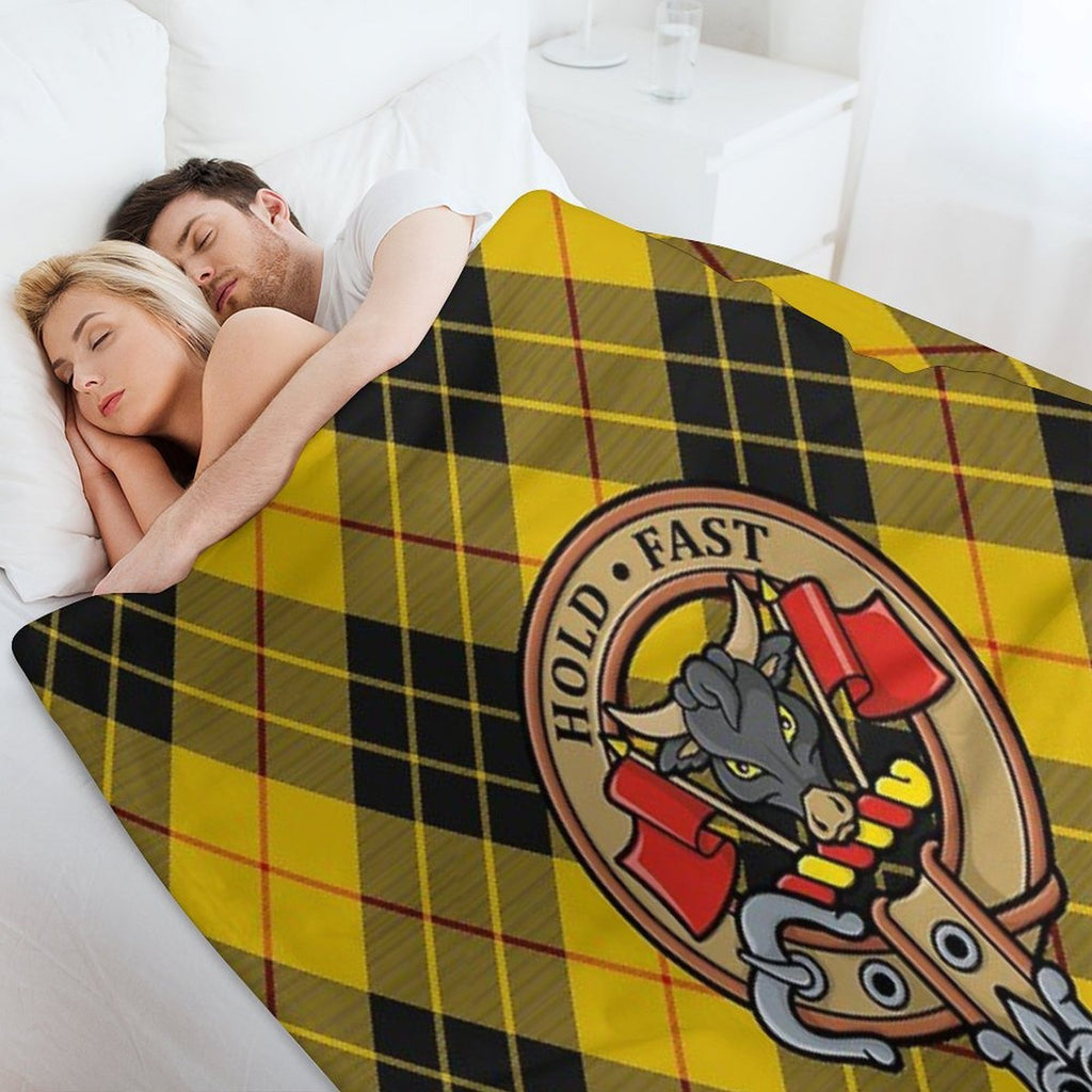 Clan MacLeod Crest over Yellow Tartan Premium Throw Blanket