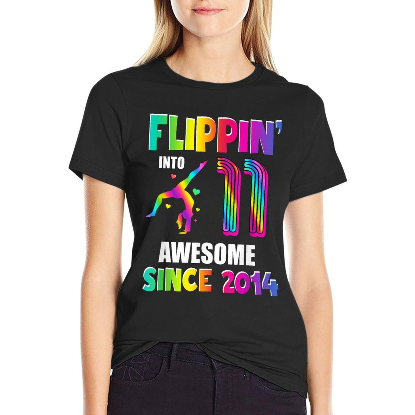 11th Birthday Gymnastics Girl 11 Year Old Gymnast Born 2014  Rolled Sleeves T-Shirt