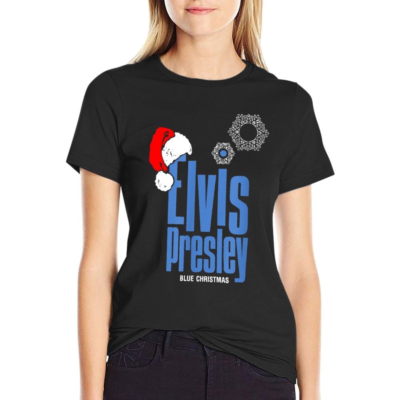 Blue Christmas Santa Hat  Tagless Design T-Shirt