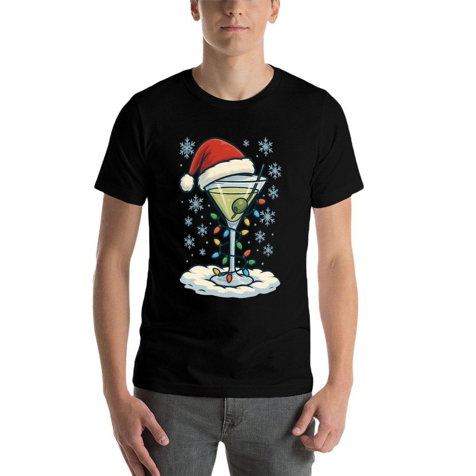 Fun Christmas Lights Wrapped On Dirty Dry Martini Lover  Cotton T-Shirt