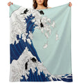 Cats The Great Wave in Blue Art Print Eco-conscious Throw Blanket