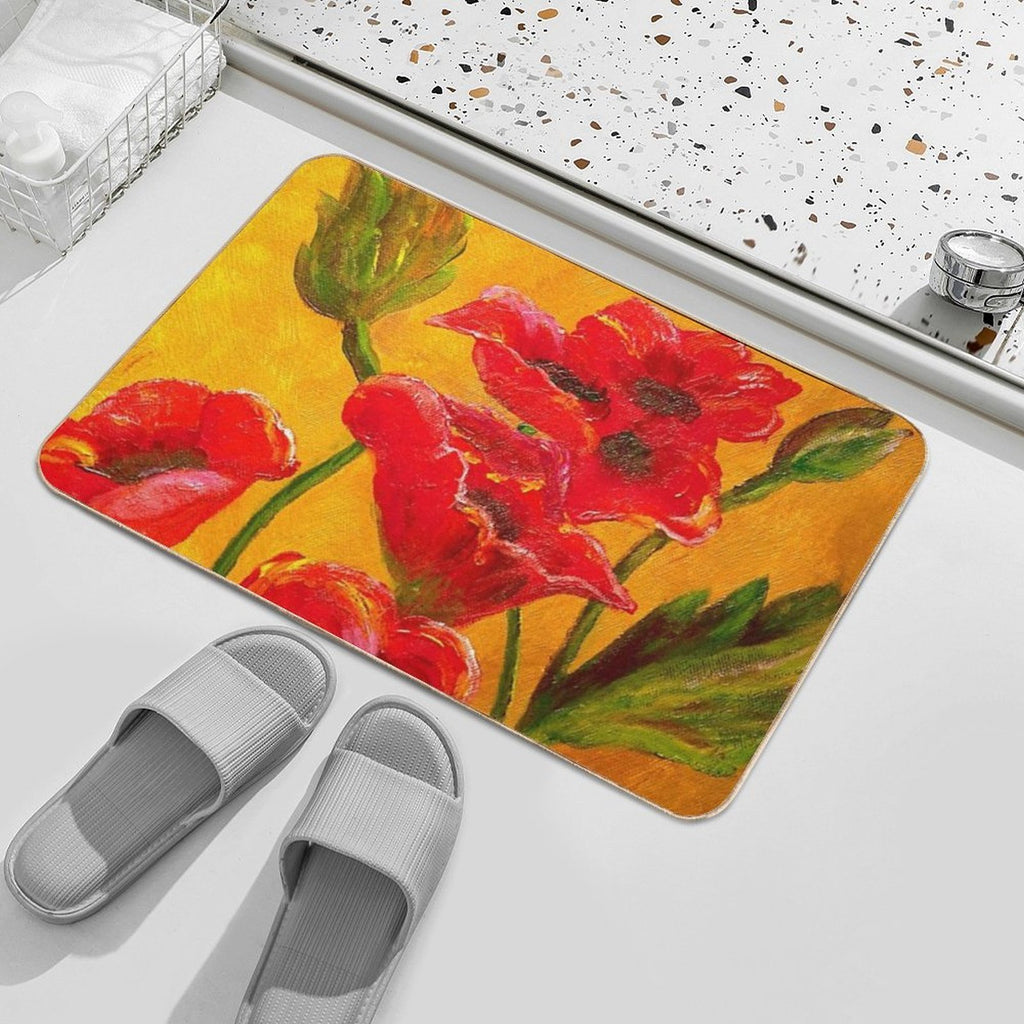 Red Floral Burnt Orange Autumn Pattern  Easy Maintenance Bath Mat