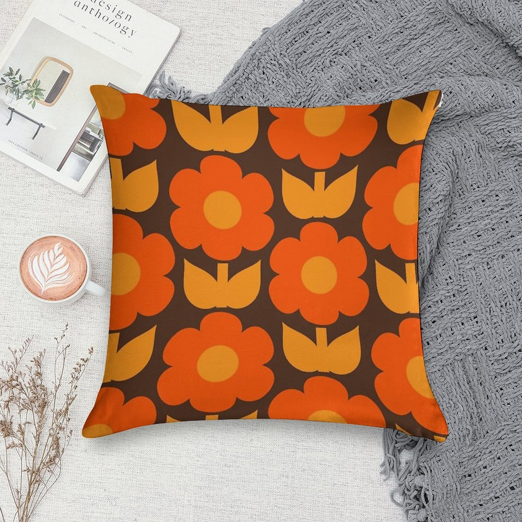 Jonnty Flowers Retro Floral Pattern in 70s Brown And Orange Soft Home Decor Throw Pillow