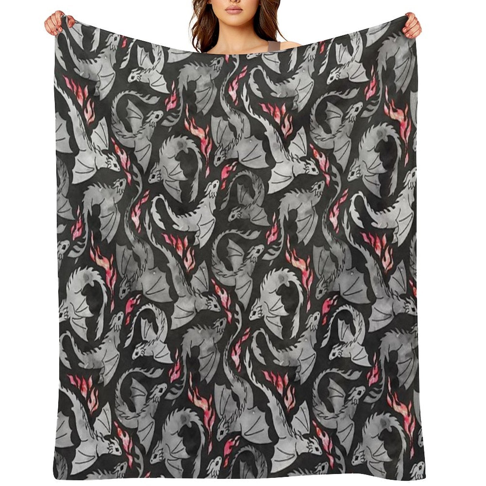 Dragon Fire Dark Grey And Black Comfort Throw Blanket