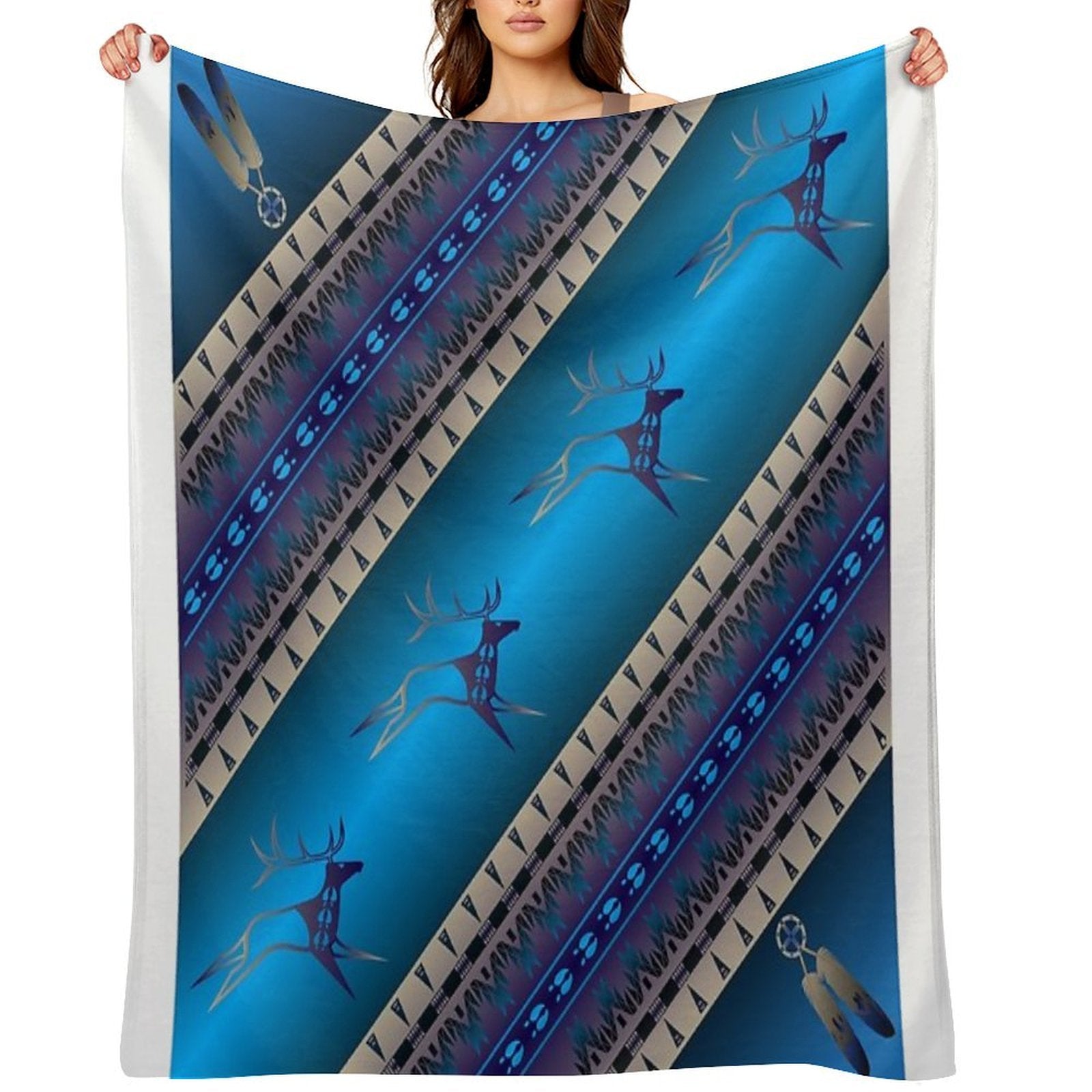 Elk Spirit (Blue) Plush Throw Blanket