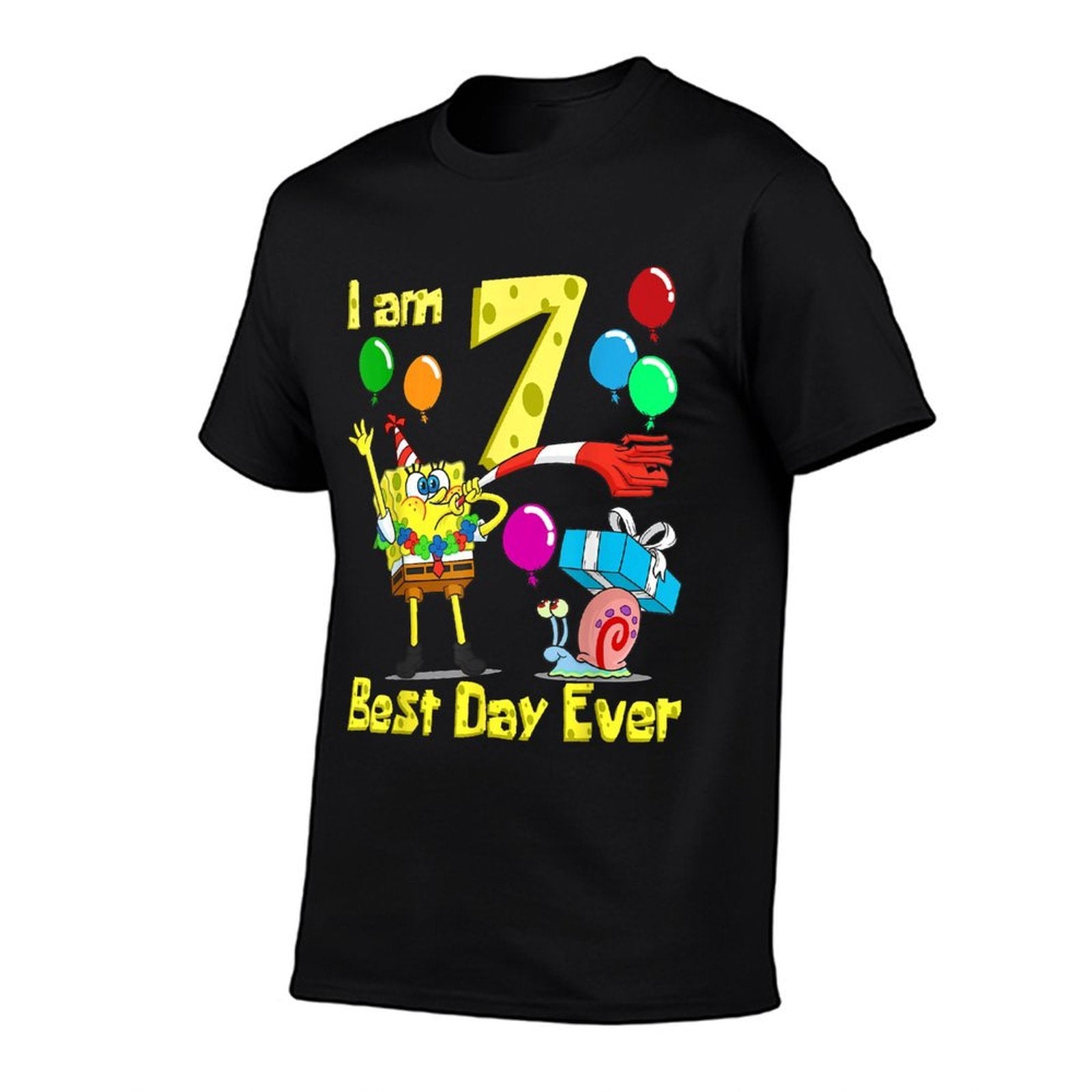 Mademark X SpongeBob SquarePants - SpongeBob I Am 7 Years Old Birthday Party  High-quality Stitching T-Shirt