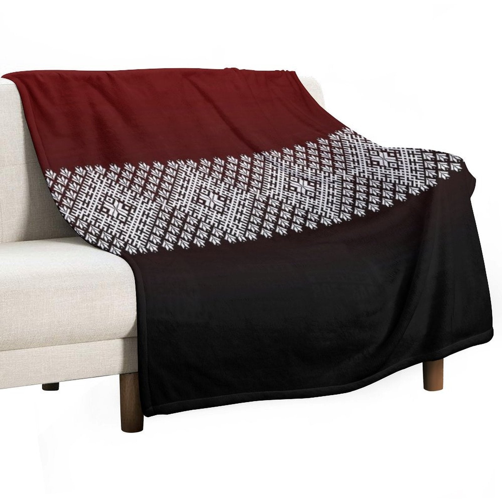 Red Black And White Latvian Lielvarde Belt Motif Multi-functional Throw Blanket