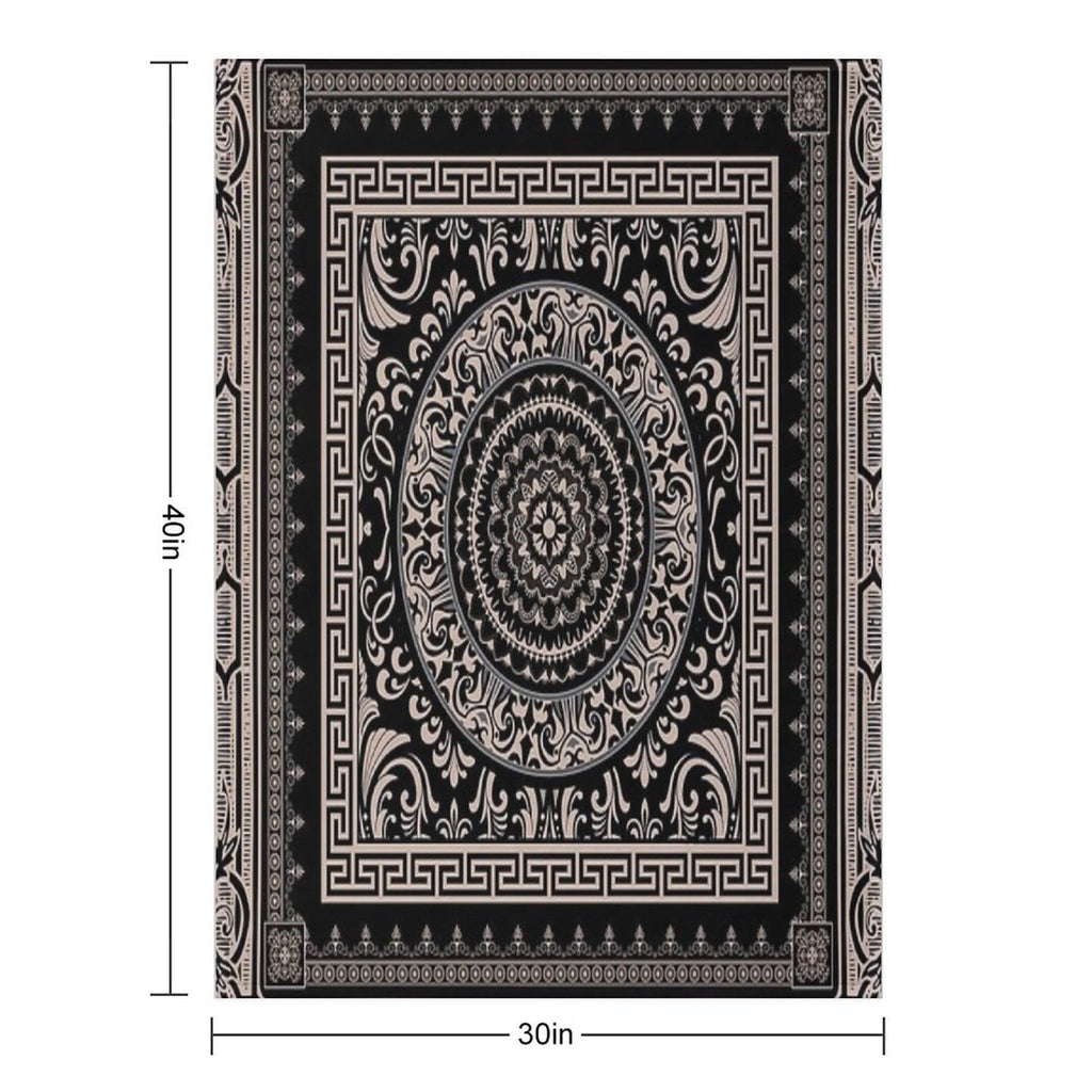 Ornate Baroque Black Khaki Greek Key Travel-friendly Throw Blanket