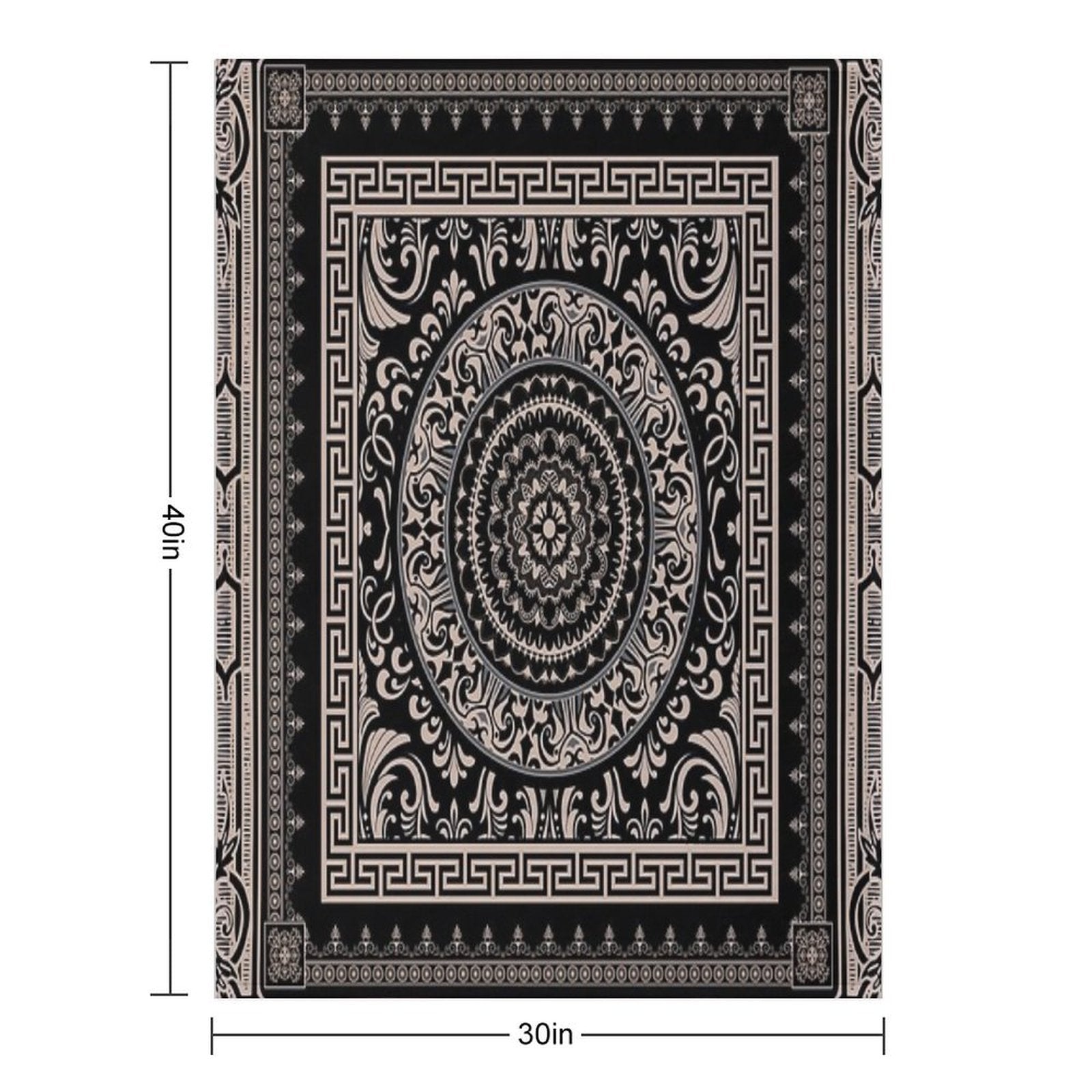 Ornate Baroque Black Khaki Greek Key Travel-friendly Throw Blanket