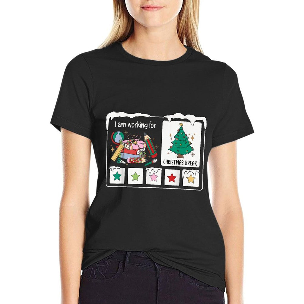 I Am Working for Christmas Break 5 Stars Xmas Tree Teacher  Slim-fit Cut T-Shirt