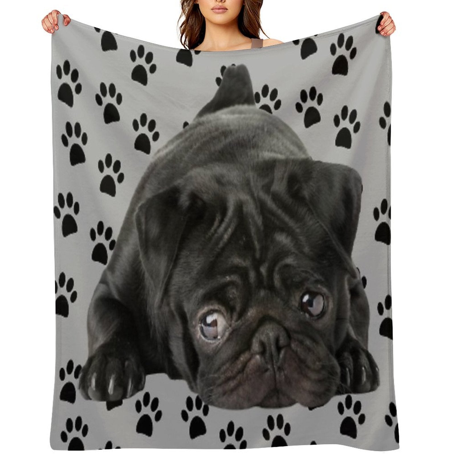 Adorable Black Pug Durable Throw Blanket