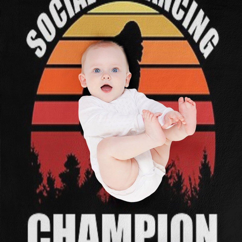 Bigfoot Funny Social Distancing Champion Vintage Sunset Lightweight Throw Blanket