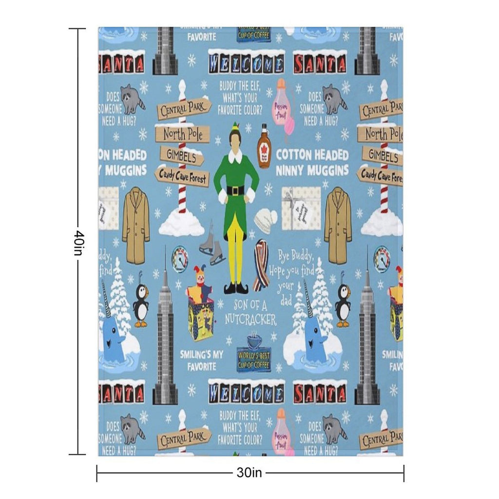 Buddy The Elf Collage, Blue Background Premium Throw Blanket