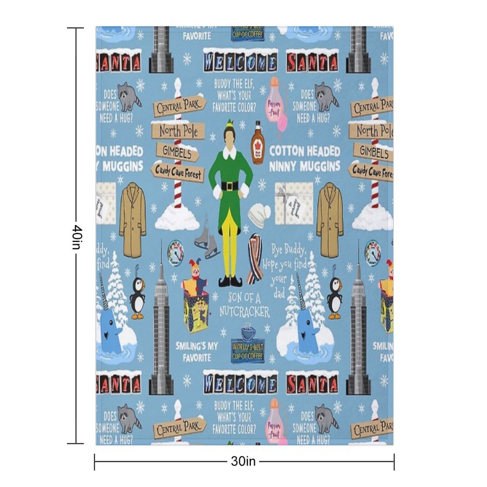 Buddy The Elf Collage, Blue Background Premium Throw Blanket
