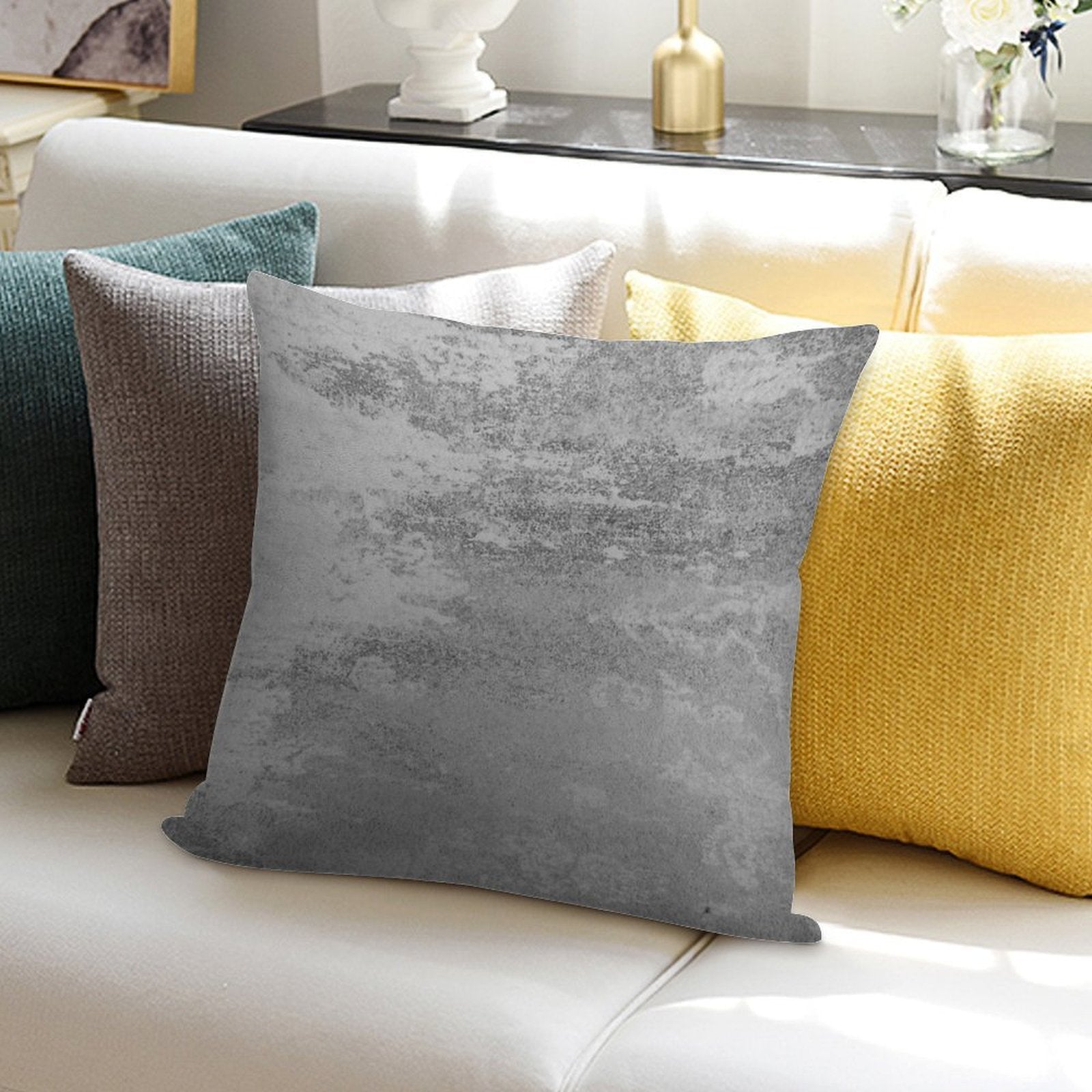Concrete Texture Solid Grey Gray Colour Soft Washable Throw Pillow