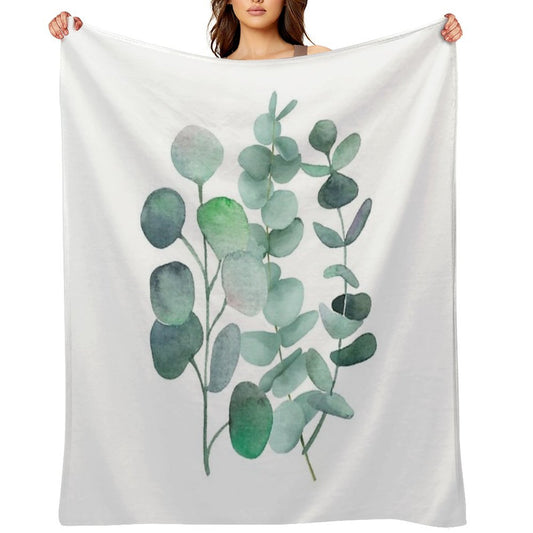 Watercolor, Eucalyptus, Leaves, Botanical, Painting, Green Machine-washable Throw Blanket