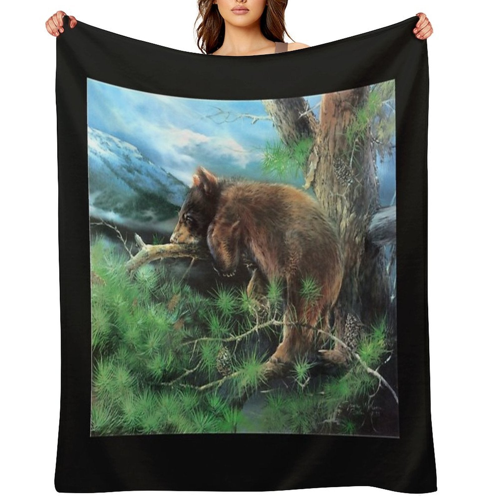 Cinnamon Tree Black Bear Cub Anti-pilling Throw Blanket