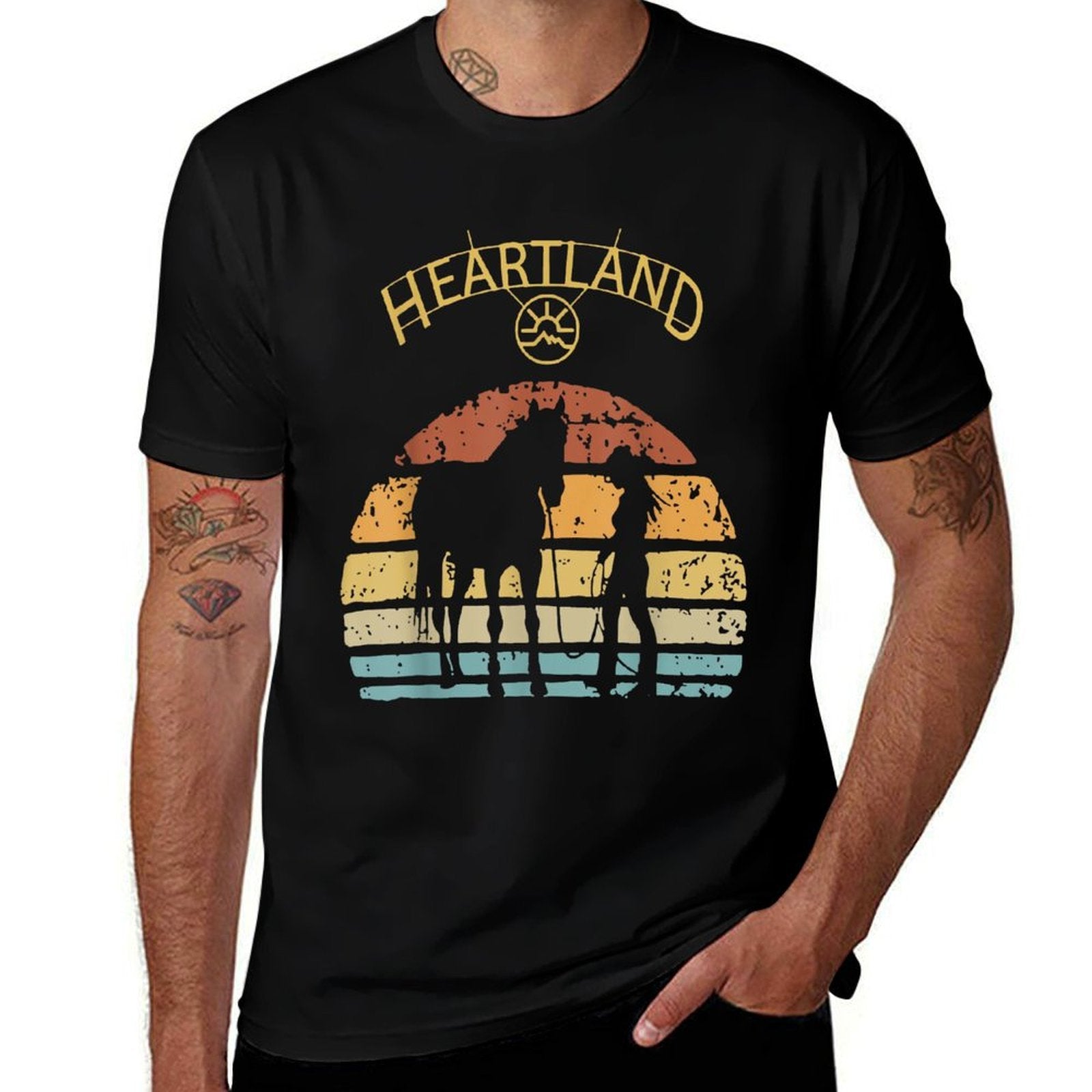 Heartland Retro Vintage Sunset  Oversized Silhouette T-Shirt