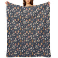 Flower Meower (Navy) Travel-friendly Throw Blanket