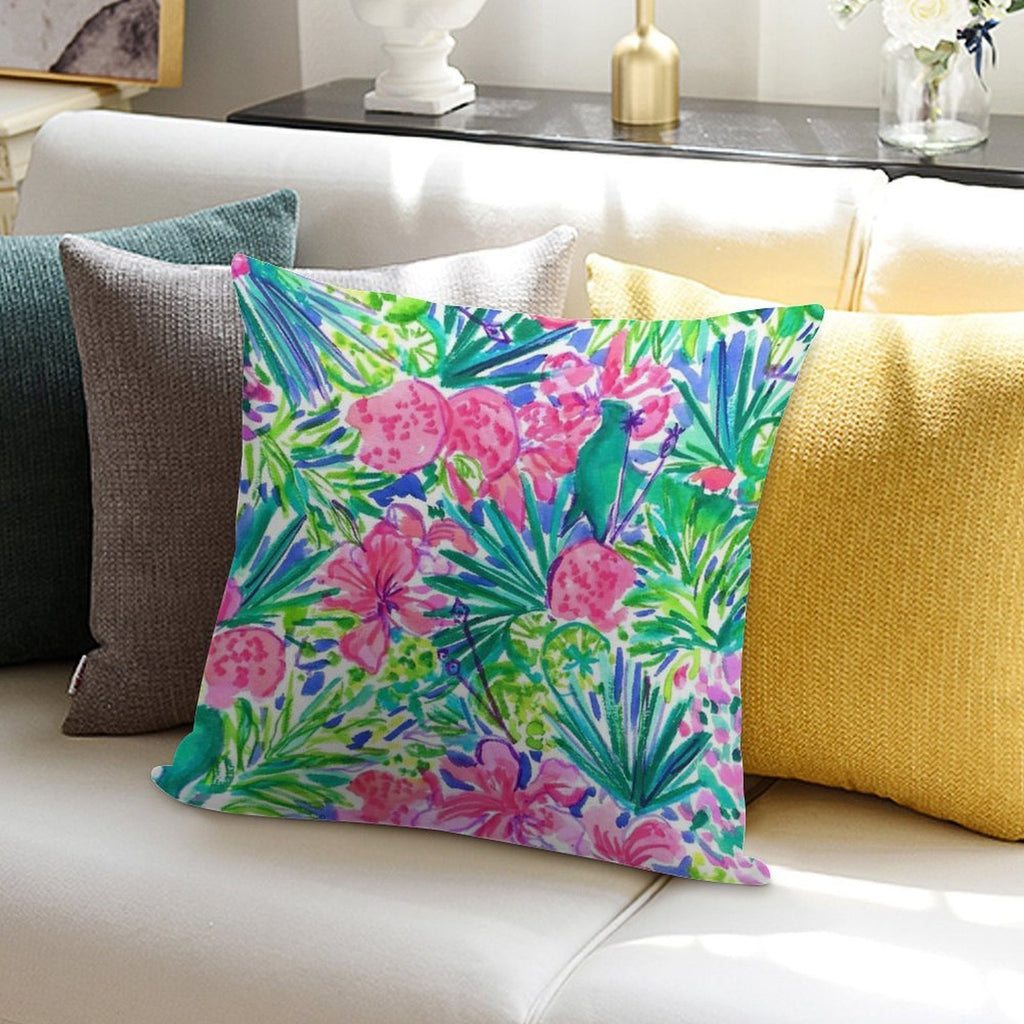 Island Pulitzer Leaf Soft Short Plush Fabric Throw Pillow