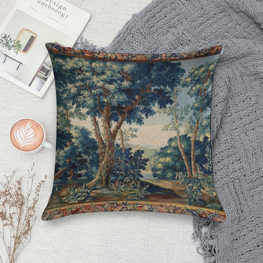 GREENERY, TREES IN WOODLAND LANDSCAPE Antique Flemish Tapestry Soft Luxury Feel Throw Pillow