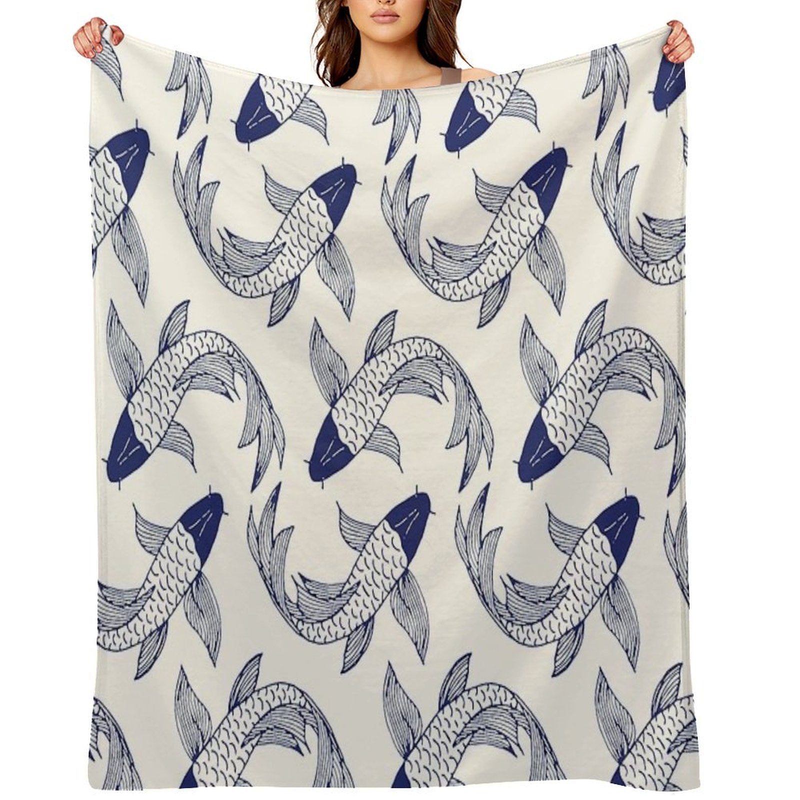 Japanese Koi Fish Pattern Compact Throw Blanket
