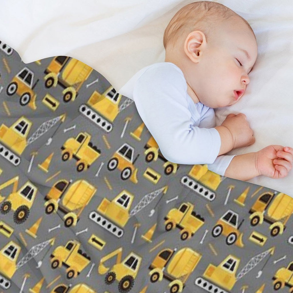 Construction Trucks on Gray Travel-friendly Throw Blanket