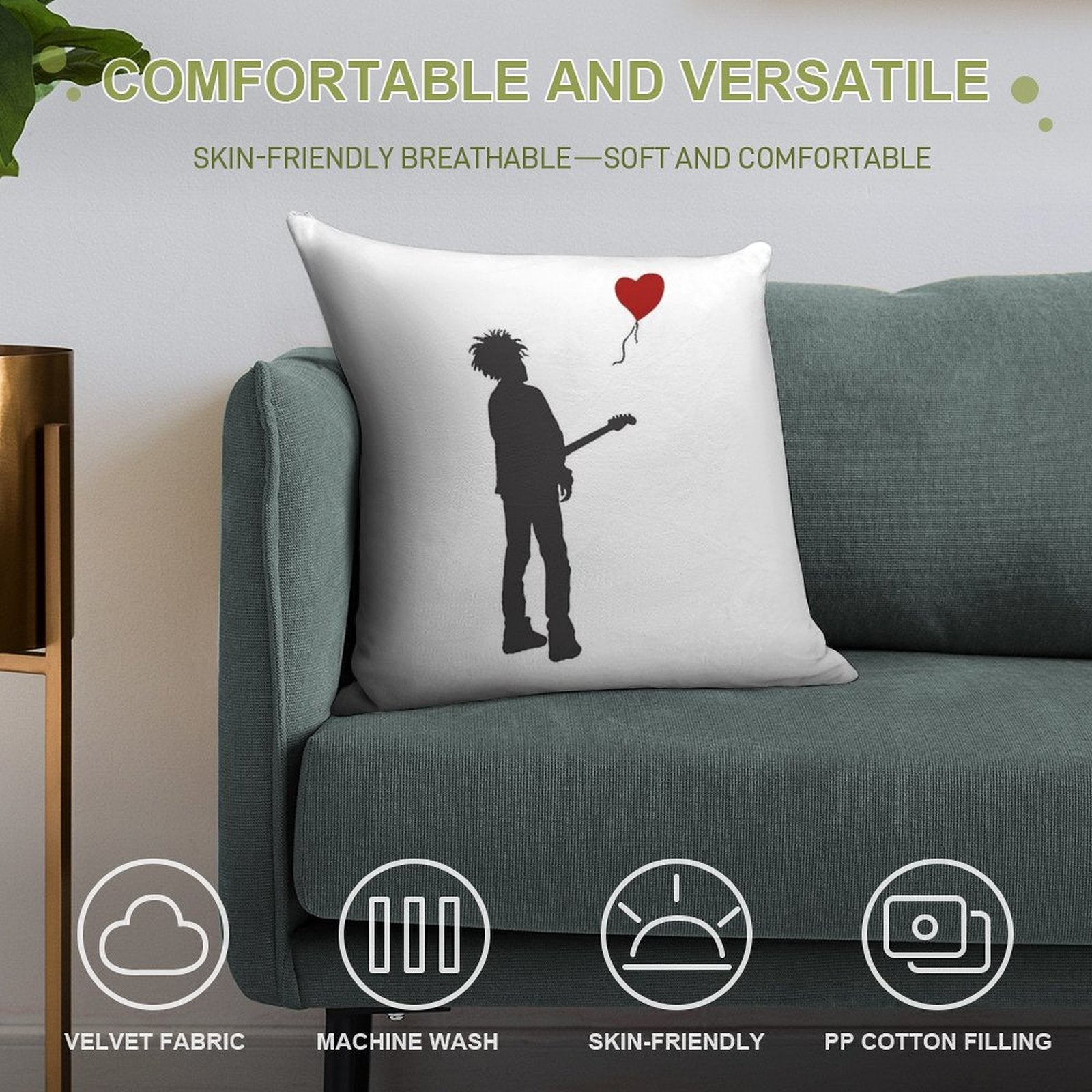 ROBERT THE CURE SMITH X BANKSY Soft Durable Construction Throw Pillow