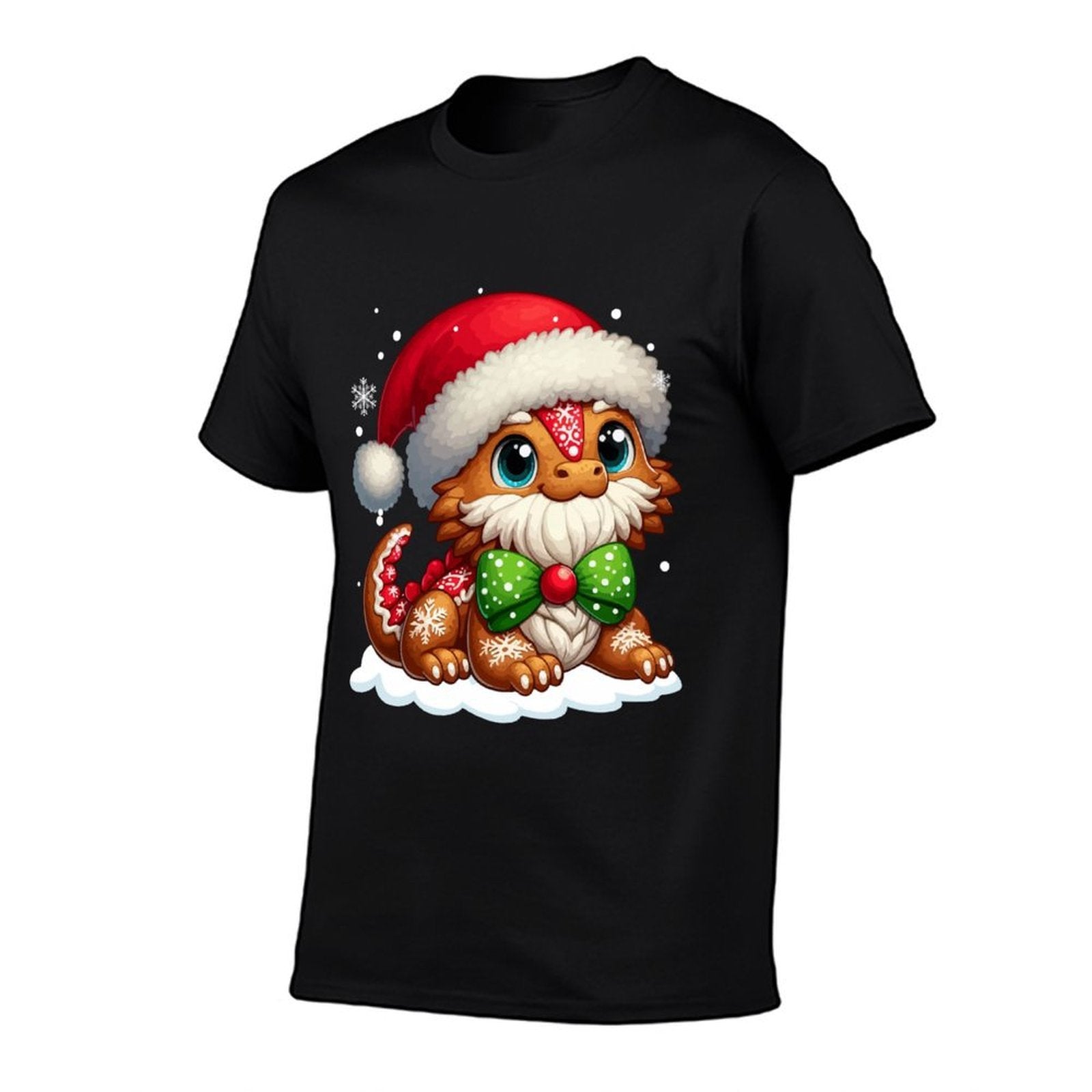 Santa Gingerbread Bearded Dragon Xmas Baking Cookies Baker  Rolled Sleeves T-Shirt
