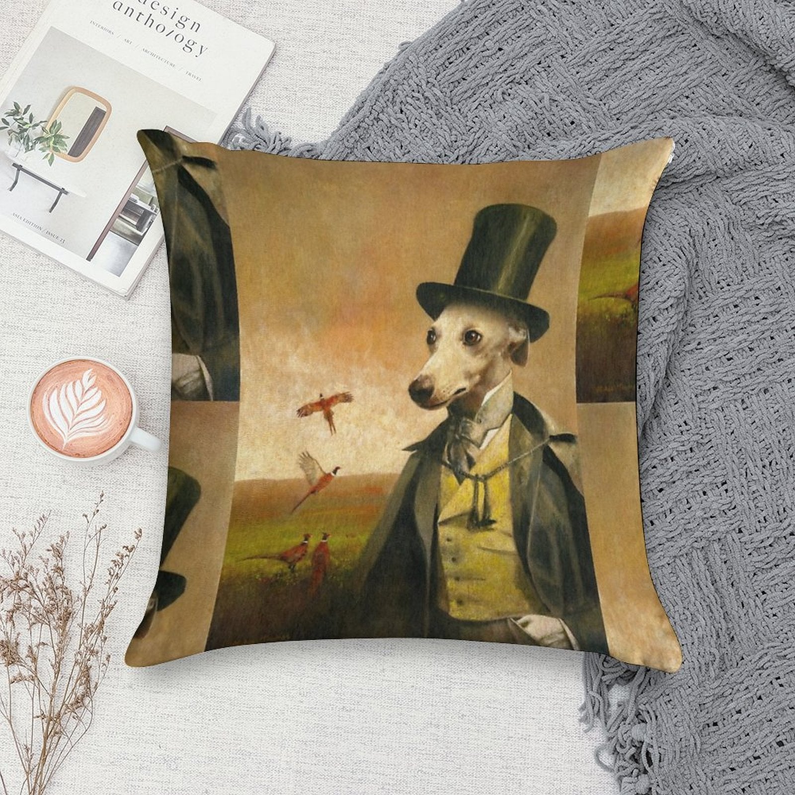 Victorian Whippet Soft Warmth Comfort Throw Pillow