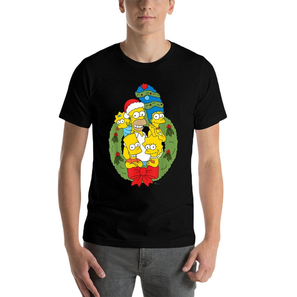 The Simpsons Unisex - Holiday Family Christmas Wreath - Black - Small -  Durable T-Shirt