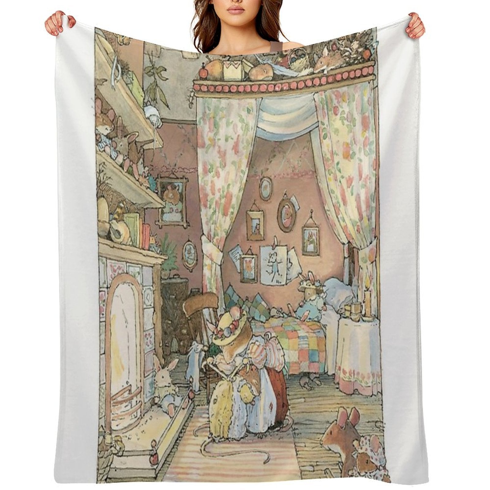 Lady Woodmouse Gets Primrose Ready for Bed Easy Care Throw Blanket
