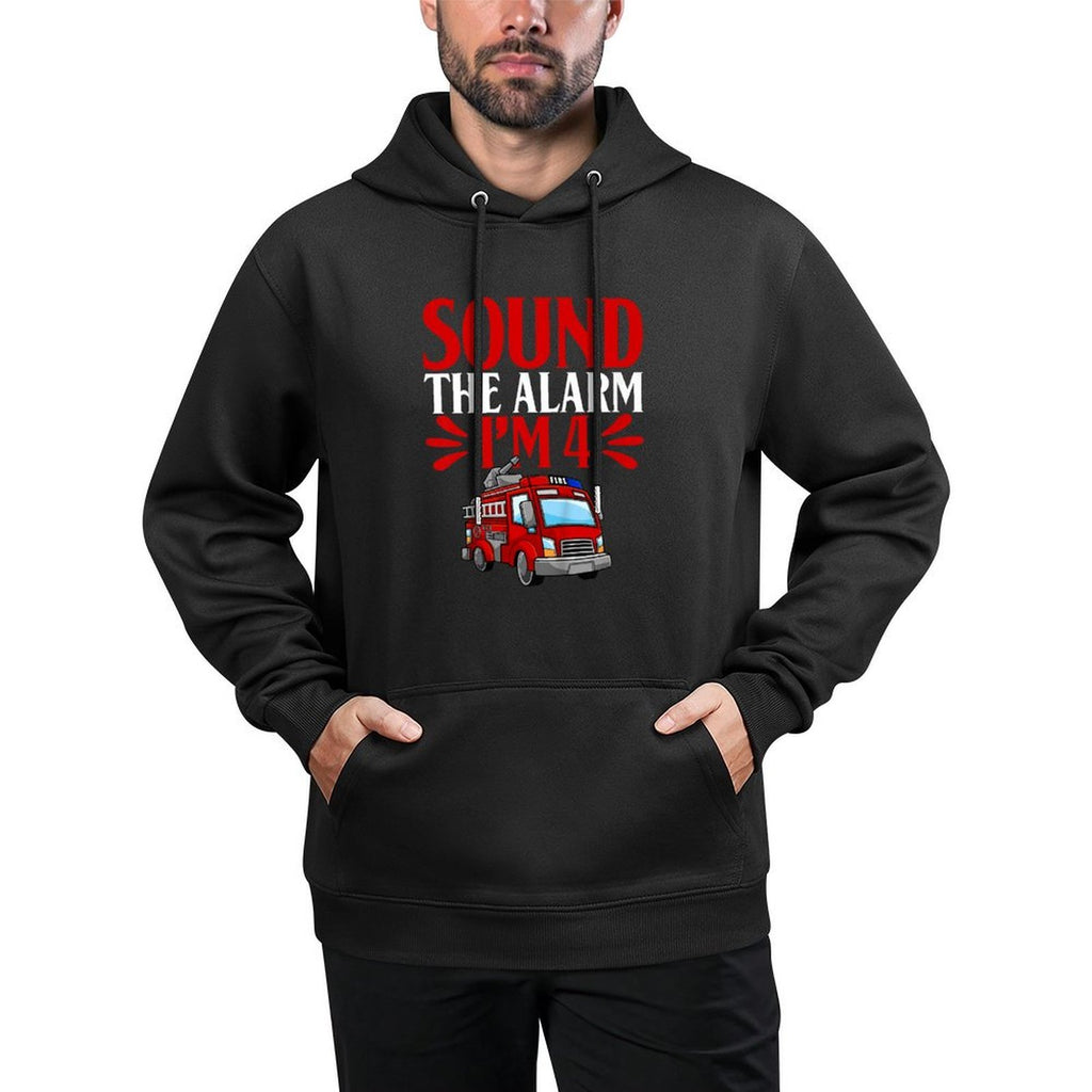 Kids Sound The Alarm 4 Years Old 4th Birthday Little Firefighter Breathable Fabric Hoodie